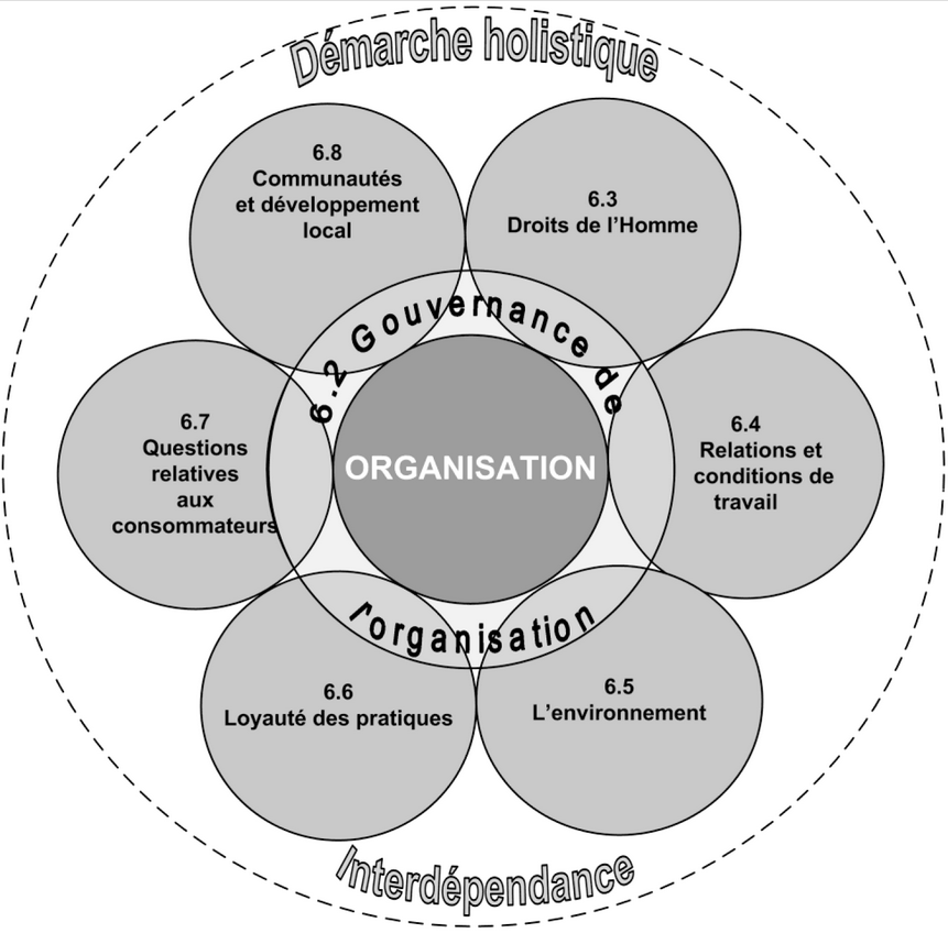 Représentation des 7 branches de la RSE, avec la gouvernance au centre